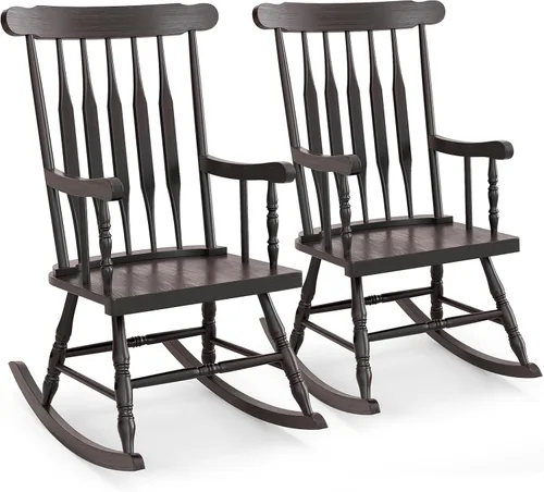 Vista 9 de Tangkula Mecedora para patio de madera de goma maciza, silla mecedora de porche al aire libre con marco de madera de goma, mecedora de madera