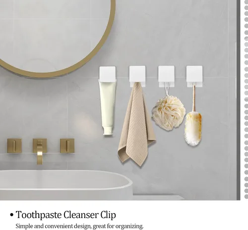 Vista 5 de 4 soportes para pasta de dientes, clip de limpiador facial, gancho de pared adhesivo para colgar limpiador, toalla, llavero, soporte de gancho