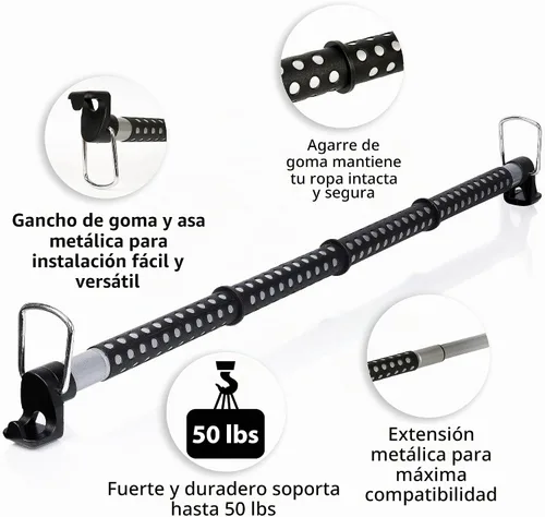 Vista 4 de Zone Tech – barral para ropa para auto - barral para ropa expansible calidad premium