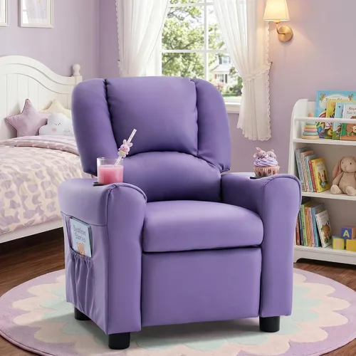 Vista 15 de Silla reclinable de piel sintética para niños, sofá reclinable para niños Beige