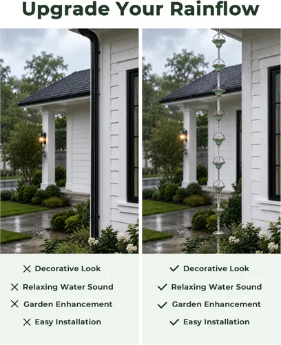 Vista 4 de Rain Catcher Chain Fluted Cup Metal Downspout Replacement Bronze-Bell