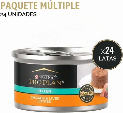 Vista 3 de Purina Pro Plan Paté, alimento húmedo para gatitos con alto contenido de proteínas, DEVELOPMENT entrée de pollo e hígado - (paquete de 24) latas
