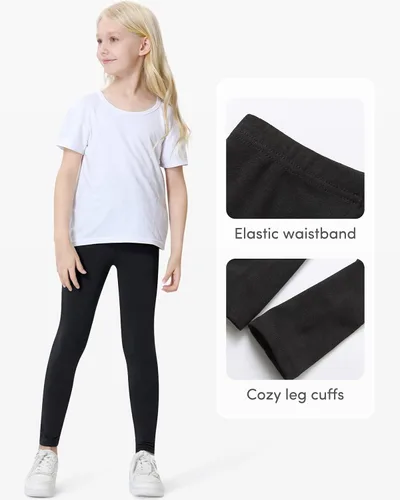 Vista 5 de Domee Girls Cotton Leggings Full Length Solid Pants Pack of 3