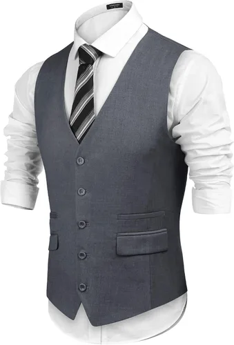 Vista 2 de COOFANDY Chaleco de traje de negocios para hombre chaleco ajustado para boda