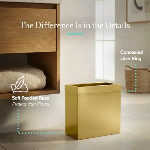 Vista 5 de Gatco Cubo de basura rectangular moderno, latón cepillado, cubo de basura de acero inoxidable con tapa extraíble, a prueba de fugas, capacidad de 3