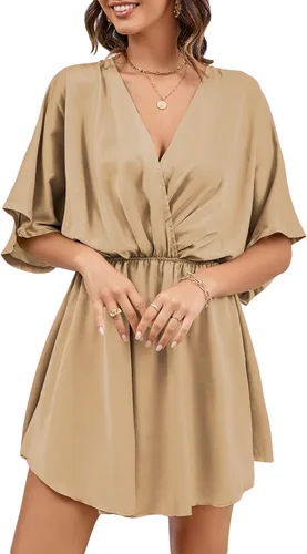 Vista 6 de LYANER Minivestido elegante de satén con cuello en V y volantes para mujer