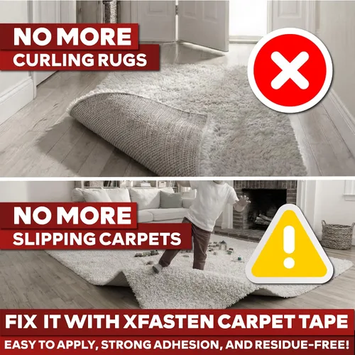 Vista 10 de XFasten Cinta de alfombra de doble cara - Cinta adhesiva resistente de 2” x 5 yardas, Cinta adhesiva de 1” de núcleo para alfombras de área sobre