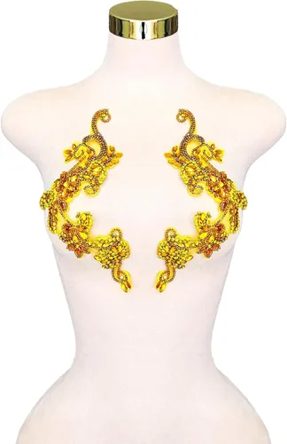 Vista 36 de Parches de cristal hechos a mano con cuentas de encaje de diamantes de imitación para accesorios de ropa de vestir (S1-champán)