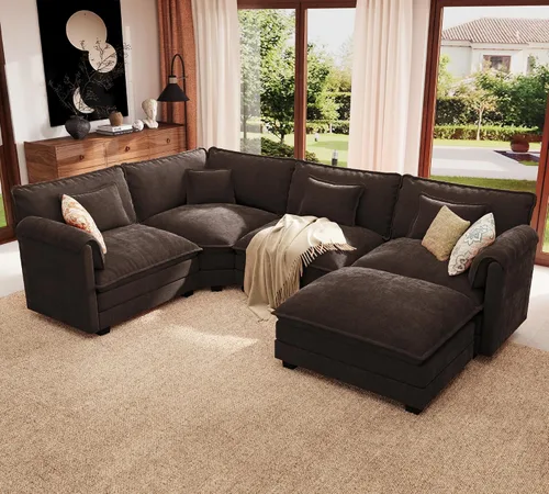 Vista 47 de ELUCHANG Sofá Seccional Modular en Forma de L de 113 pulgadas, cómodo sofá nube de 4 asientos con otomana móvil, sofá de asiento profundo para sala