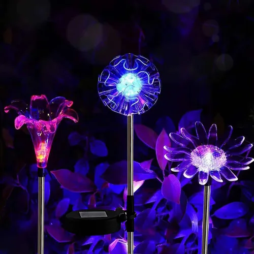 Vista 4 de 3 luces de estaca LED que cambian de color con energía solar, girasol de Varios
