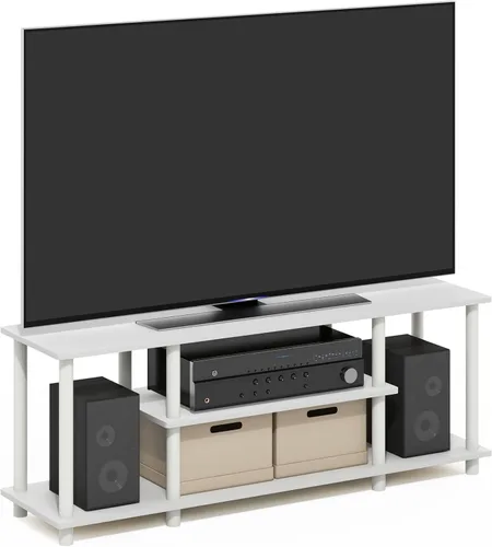 Vista 24 de Furinno Turn-N-Tube - Soporte para televisor de 3 niveles, 3D, sin herramientas, para televisores de hasta 50 pulgadas, con tubos cuadrados