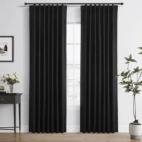Vista 8 de Cortinas 100% opacas de 96 pulgadas de largo para sala de estar, dormitorio, verano, aislamiento térmico, lino sintético, cortinas opacas de techo a