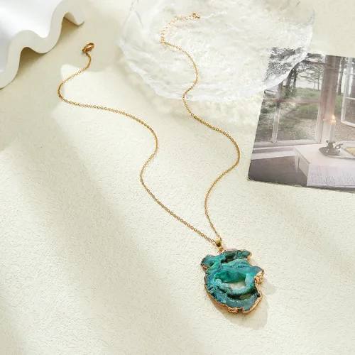Vista 4 de Collar con colgante de piedra de cuarzo de cristal azul natural para mujeres y hombres, Zinc, No es una piedra preciosa
