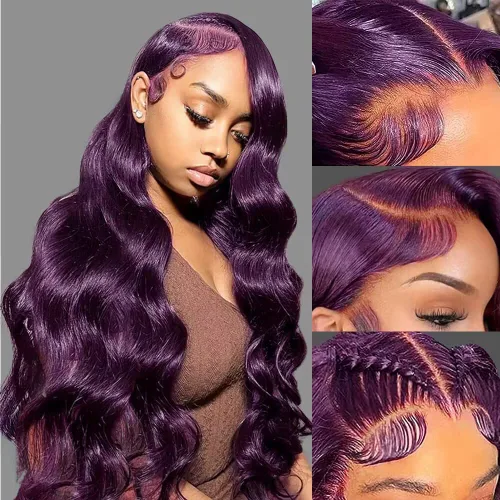 Vista 6 de Colorful Bird Pelucas de cabello humano brasileño ondulado con encaje frontal de 13 x 4 HD, predepilada con abuelitos, color verde oscuro, pelucas