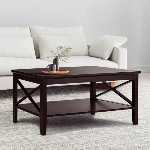 Vista 15 de Mesa de centro ChooChoo Oxford con patas más gruesas, mesa de centro de madera negra con almacenamiento para la sala de estar