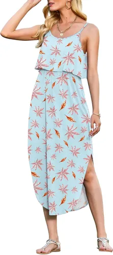 Vista 32 de LILBETTER Vestido midi de playa casual de verano para mujer con tiras ajustables y divididas 01 Negro