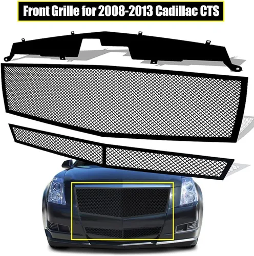 Vista 5 de AM&PM Parrilla frontal negra de malla de acero inoxidable compatible con Cadillac CTS 2008-2013