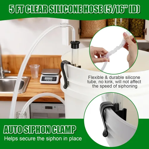 Vista 5 de Sifón automático para elaboración de vino, sifón automático de 14 pulgadas de grado alimenticio con bastón de estante de 3/8 pulgadas, manguera