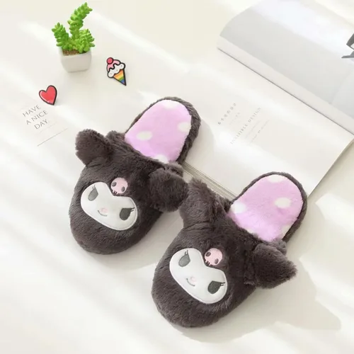 Vista 2 de AAOTE Kuromi - Pantuflas de felpa My Melody Cinnamoroll para invierno, talla única, para la mayoría de las pantuflas de dibujos animados suaves