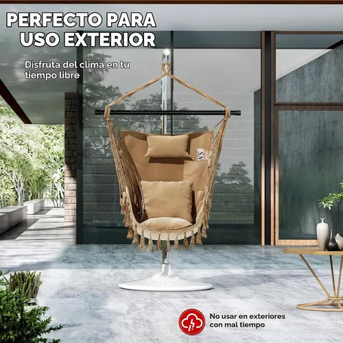 Vista 6 de Giantex Silla colgante hamaca columpio – con barra colgante de acero resistente, cómoda almohada para reposacabezas, 2 cojines, columpio de macramé