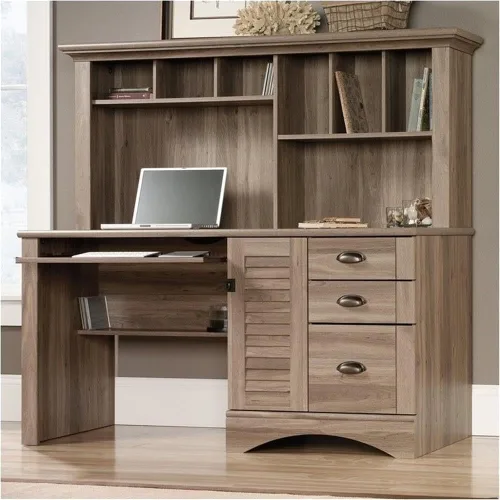 Vista 2 de Scranton & Co Escritorio moderno de madera para computadora con gabinete, acabado de roble sal, 62 pulgadas de ancho, 3 cajones, almacenamiento