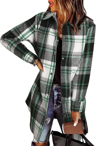 Vista 17 de EVALESS Chamarra Shacket de Cuadros con Bloques de Color para Mujer, Ropa de Otoño, Conjuntos de Moda 1b marrón