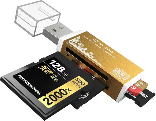 Vista 10 de Lector de tarjetas micro SD, lector de tarjetas SD 4 en 1 a adaptador USB, lector de tarjetas de memoria para MS Duo/Pro, tarjeta M2, SDXC, SDHC