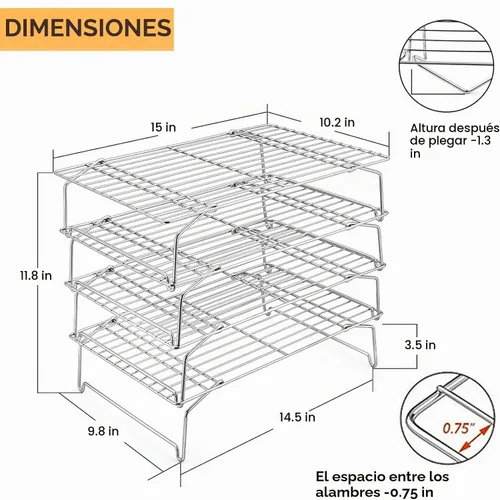 Vista 3 de P&P CHEF Juego de estantes de enfriamiento de 4 niveles, estante apilable