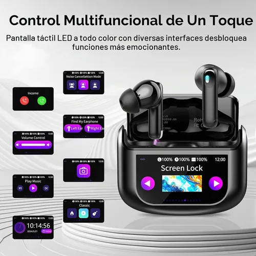 Vista 4 de Auriculares Inalámbricos, Auriculares Bluetooth 5.4 con Pantalla Táctil Multifunción y 5 Modos de EQ, Auriculares de 48H con Bajo Estéreo y ANC