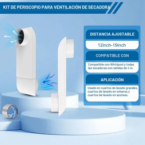 Vista 2 de Periscope - Ventilación de secadora ajustable de 12-19 pulgadas, acero Ventilación de secadora 12-19in blanco
