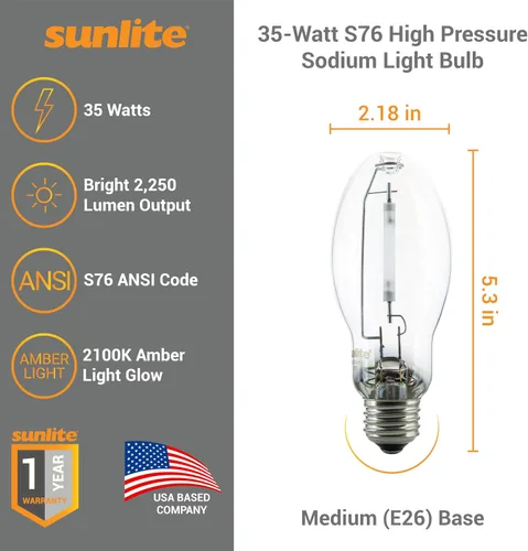 Vista 2 de Sunlite 03600-SU LU35/MED - Bombilla de sodio de alta presión, 35 vatios, ED17/MED, base media (E26), código ANSI S76, 2250 lúmenes, 16000 horas