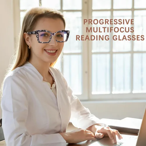 Vista 2 de Paquete de 4 lentes de lectura multifocales progresivos para mujeres, estilo Oprah, bloqueo de luz azul, lectores de computadora
