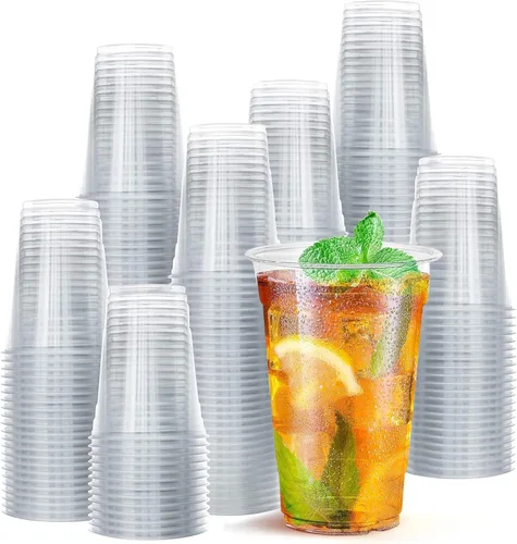 Vista 12 de Prestee 100 tazas de café helado desechables transparentes con tapas, 16 onzas, vasos de plástico con tapas sin pajilla, taza duradera