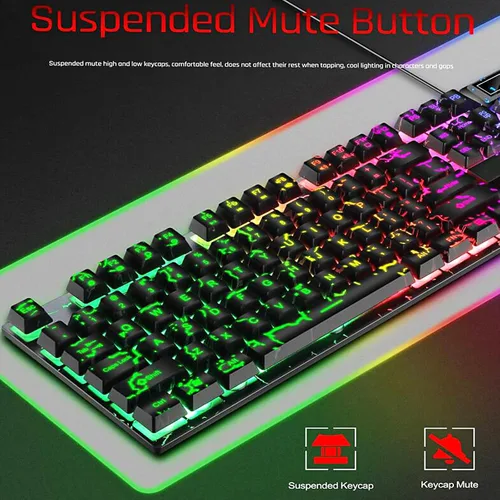 Vista 6 de Guiheng Combo de teclado y mouse para juegos con diseño de arco iris con cable, 104 teclas que iluminan la sensación mecánica, teclado