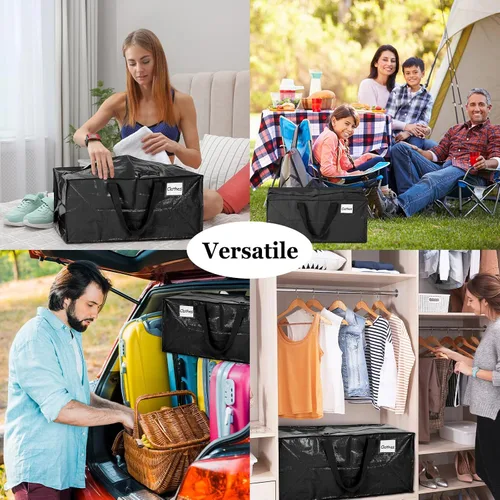 Vista 6 de 4 Piezas Bolsas de Mudanza Grandes con Cremallera y Asas Bolsas de Lona Tipo Duffle Plegables de Almacenamiento Extra Resistentes Extra Grandes