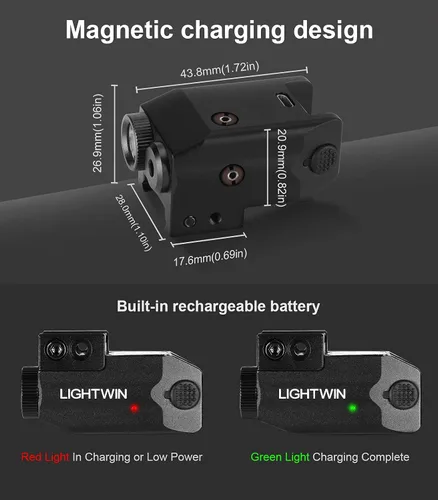 Vista 2 de LIGHTWIN Combo de luz láser verde de 350 lúmenes linterna táctica con USB recargable para pistolas, pistolas, mira láser, riel Picatinny Fit