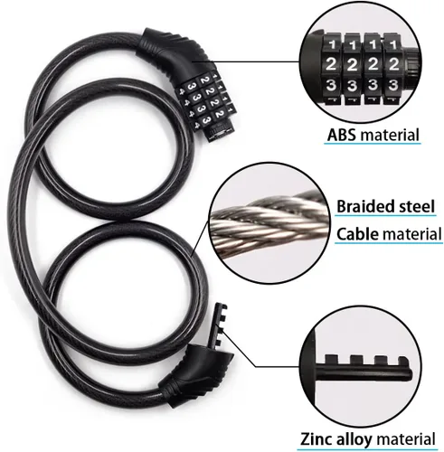 Vista 2 de Revelook Cable de Bloqueo para Bicicleta de Combinación de 4 Dígitos de 3 Pies de Largo, Candado Antirrobo Reajustable para Bicicleta para Scooter