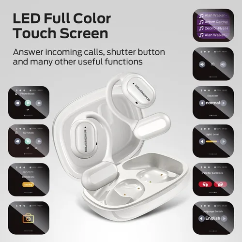 Vista 4 de Monster Open Touch Pro 100, auriculares de oreja abierta con pantalla táctil, auriculares Bluetooth con ENC Clear Talk, auriculares inalámbricos