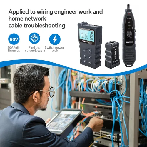 Vista 2 de NOYAFA NF-8209 Probador de cables de red, probador de cable Ethernet con POE y NCV para trazador de cables CAT5/CAT6, prueba de longitud, kit