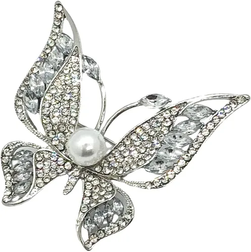 Vista 7 de Broches para mujer, broche de mariposa de perlas para mujer, broches de moda para ropa de mujer, obra maestra, broche, plata, Metal