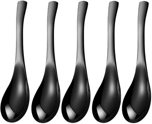 Vista 10 de 5 piezas de cucharas de sopa y postre de acero inoxidable con acabado espejo para sopa, arroz, té, leche, café y helado (dorado)