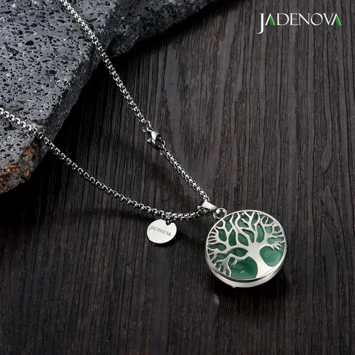 Vista 6 de JADENOVA Collar de árbol genealógico, collar con colgante de cristal de piedra preciosa del árbol de la vida, 24 pulgadas, cadena de acero