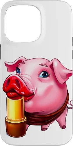 Vista 21 de Funda para iPhone 17 con lápiz labial para niñas en un cerdo