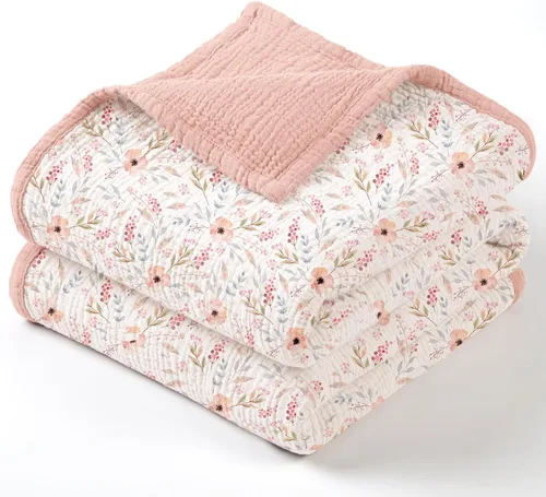 Vista 14 de lulumoon Manta de muselina neutra para bebé, ropa de cama de algodón transpirable para cuna para niños pequeños, 4 capas suaves y ligeras