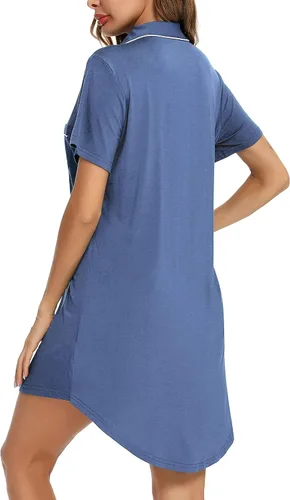 Vista 165 de Samring Camisón de pijama para mujer, manga corta/larga, con botones, camisón para dormir, camisón para novio, talla XXL