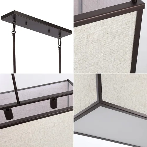 Vista 7 de JONATHAN Y JYL1312A - Colgante lineal de bronce aceitado de 42 pulgadas, hierro y lino, luz rectangular industrial minimalista para cocina, comedor