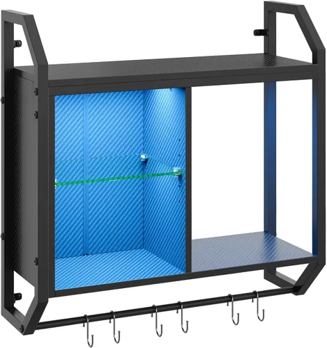 Vista 8 de Bestier Estantes flotantes LED de 25" para juegos en pared, estante montado en la pared con tubo ajustable de vidrio, estante de exhibición colgante
