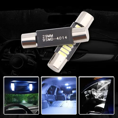 Vista 5 de YM E-Bright Festoon LED blanco de 1.142 in para luces de espejo de visera de coche, 6641 6612F 7065 LED Festoon Bulb 12V Dome Light, 4014-9SMD