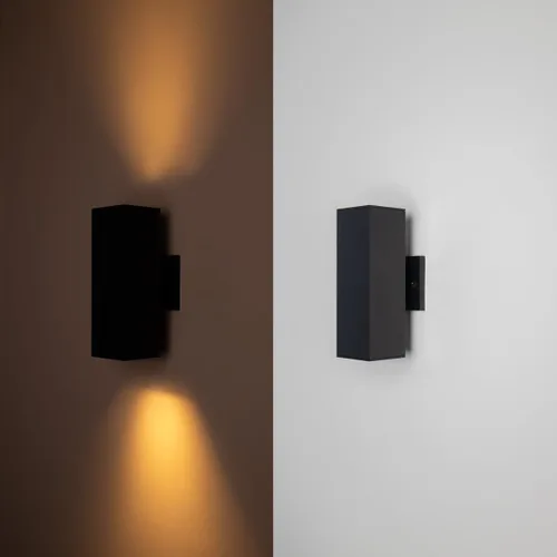 Vista 8 de mirrea Moderna luz de porche al aire libre en 2 luces con tubo rectangular de aluminio y cubierta de vidrio templado, aplique de pared impermeable