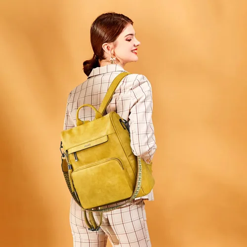 Vista 5 de Shrrie - Mochila de cuero antirrobo, mochila de viaje para mujer, bolsa de hombro para mujer